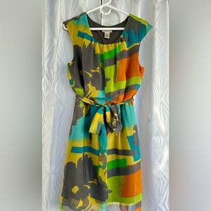 Large print flowy sleeveless dress, size 10